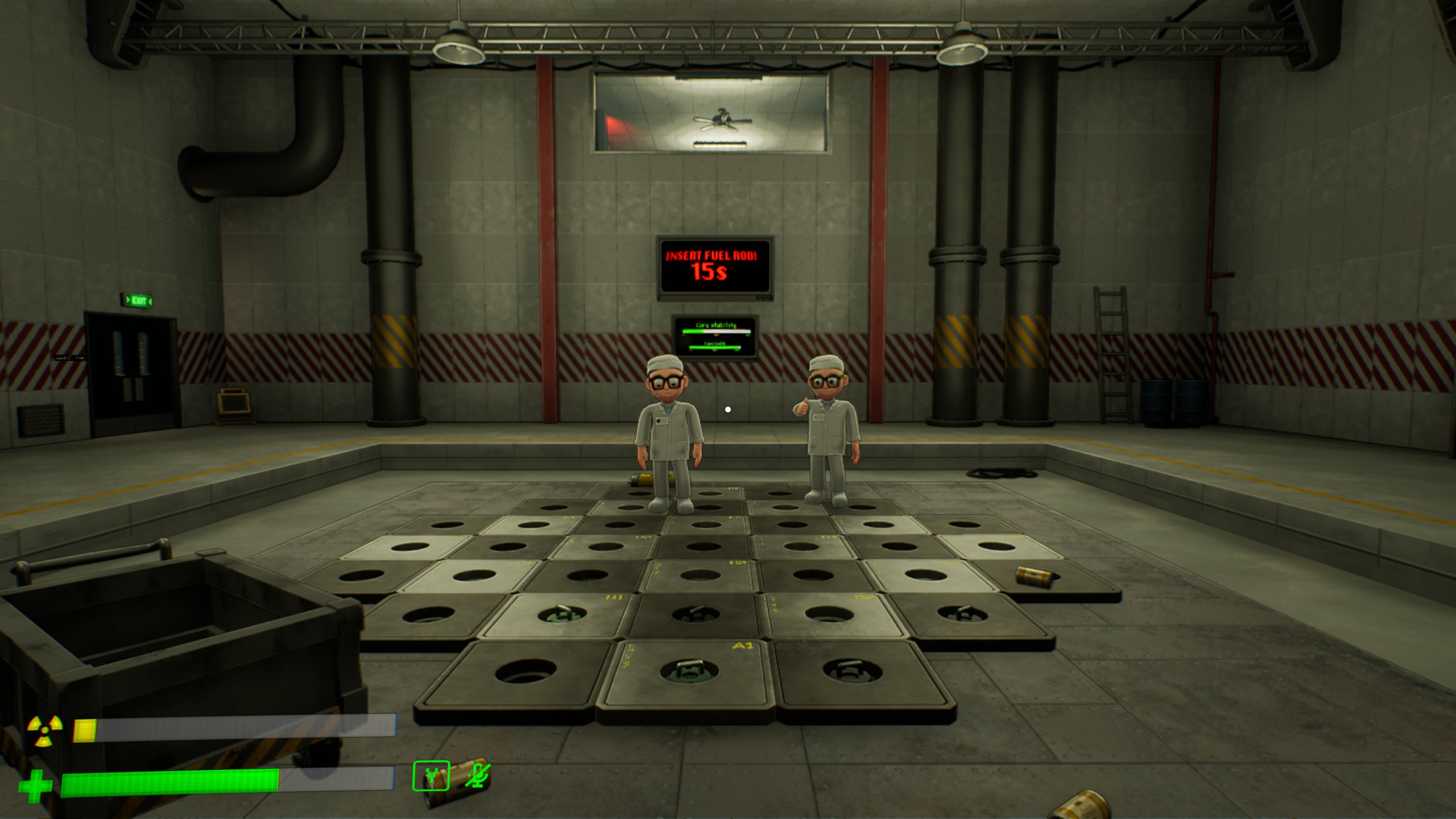 Two Meltdown Crew workers waiting on the reactor floor